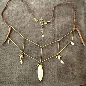 Rare Anthropologie x L&F Leather Freshwater Mother of Pearls Goldtone Necklace